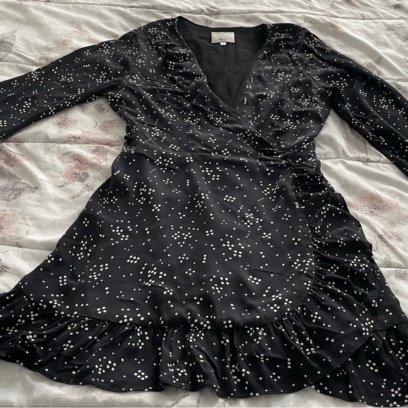 Privacy Please Revolve wrap black polka dots long sleeve mini dress, size S boho - Picture 5 of 15